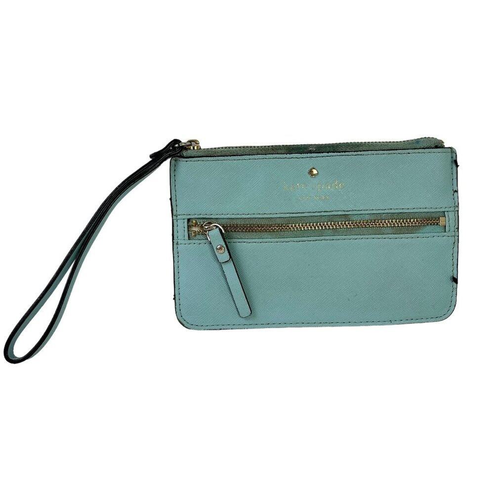 Kate Spade New York Aqua Blue Wristlet Coin Purse 100% Cow Hide Genuine Leather